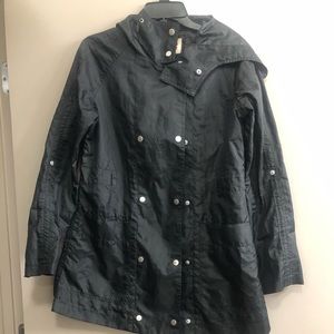 Black snap button rain coat